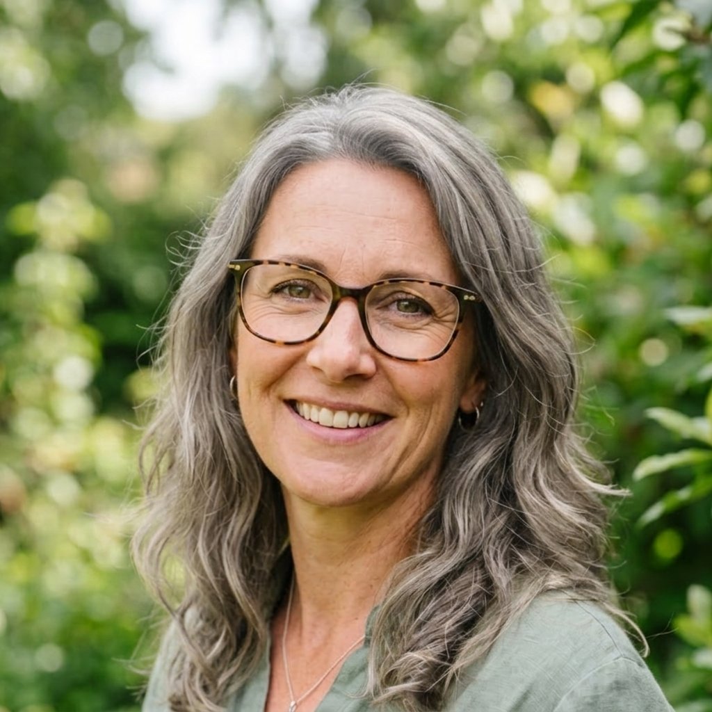 Margot H., the instructor, a silver-haired woman smiling in a garden